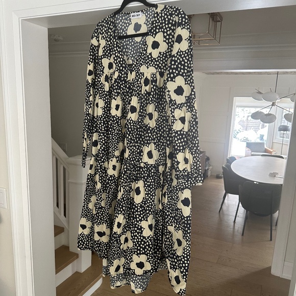 Red Sky Navy & Ivory Floral Cotton 50s "House Dress." Size S. Very Oversized! - Picture 4 of 12